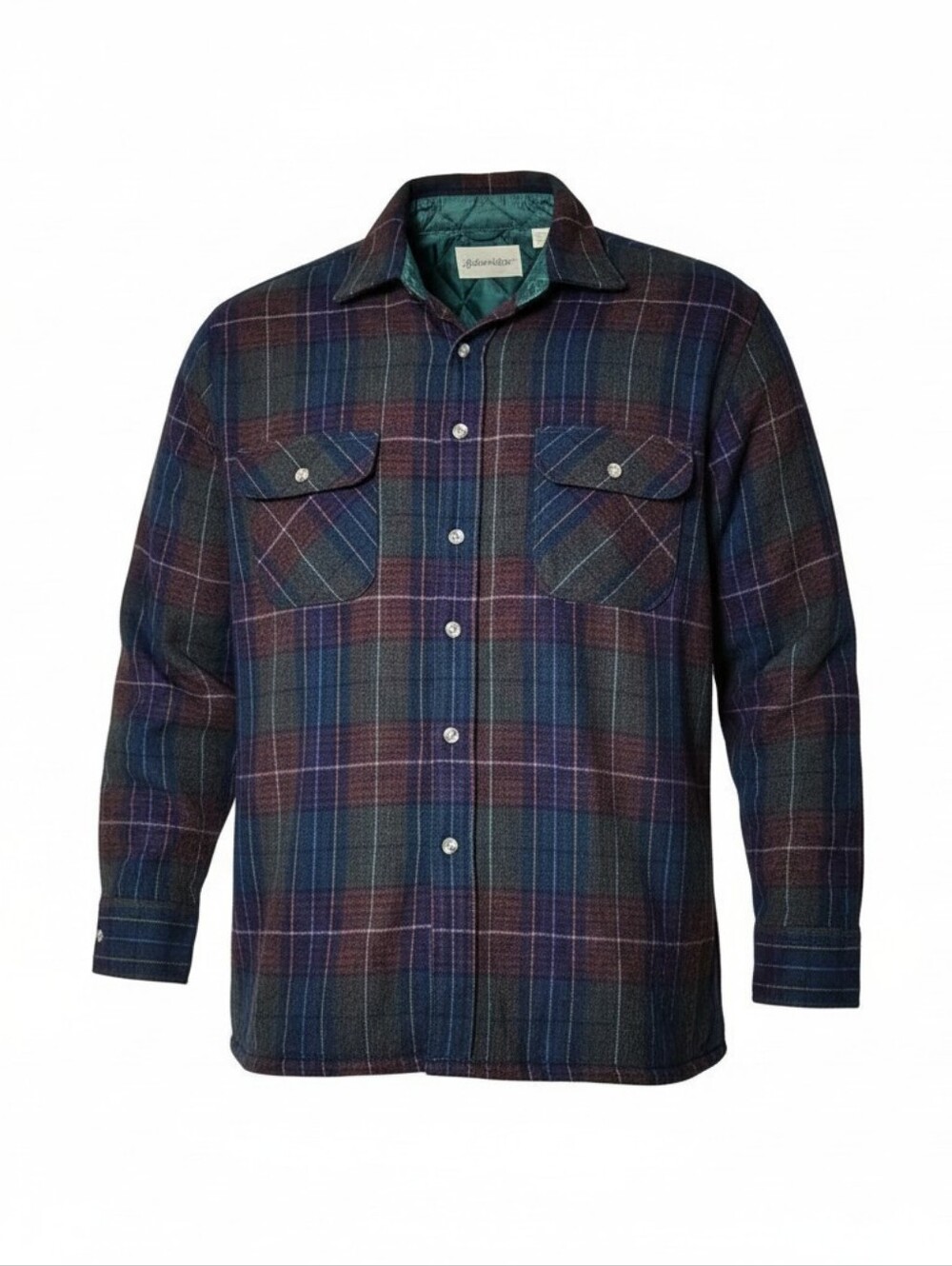 Vintage St. John's Bay Plaid Quilted Lined Wool Blend Shacket Work Shirt Large